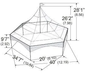 Chapiteau hexagonal avec côtés