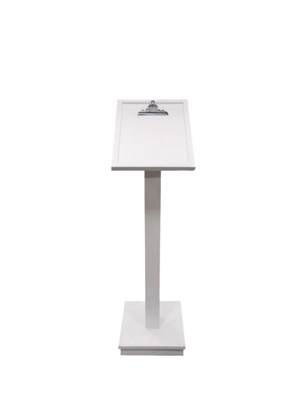 White lectern with clip