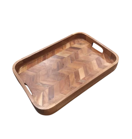 Plateau de service en bois chevron 14''x20''