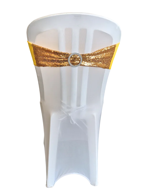 Gold sequin chair band with brooch