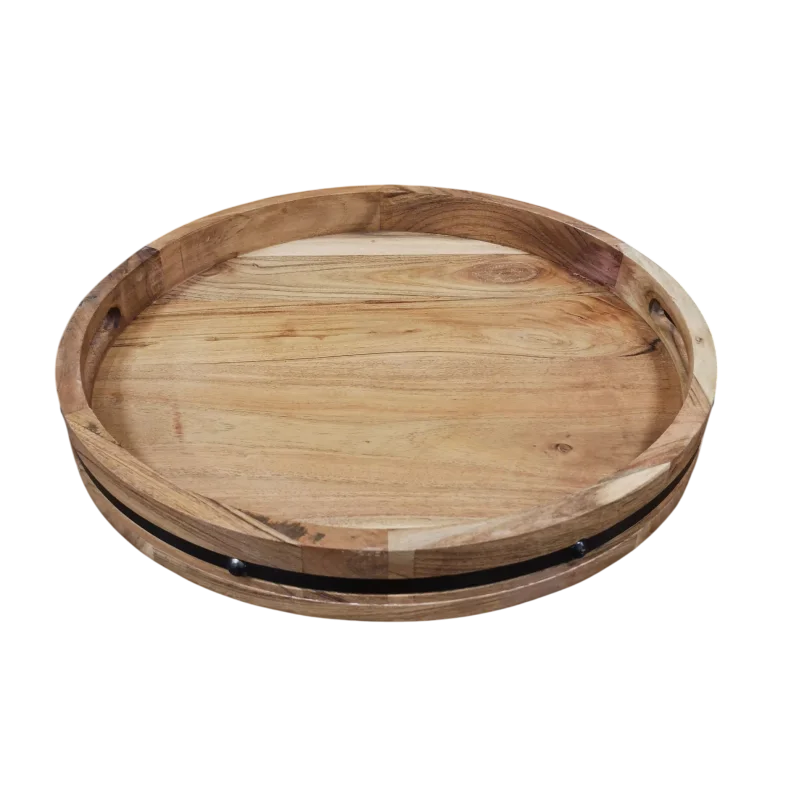 Round wooden serving tray with black line 18"