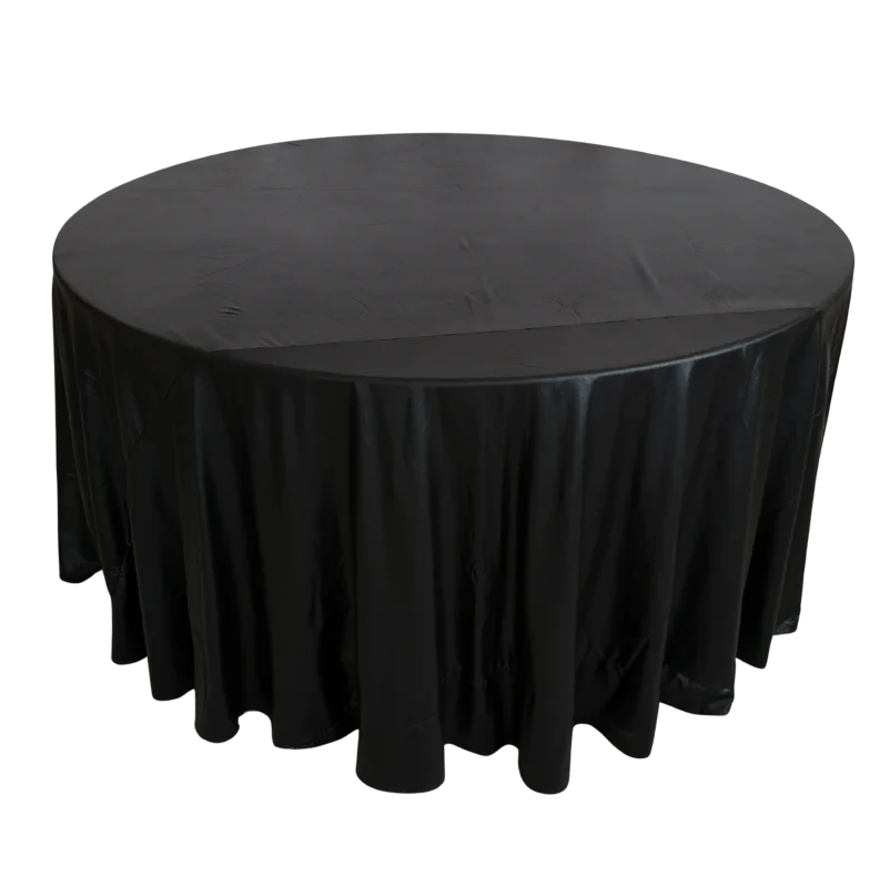 Black leatherette 132" round tablecloth