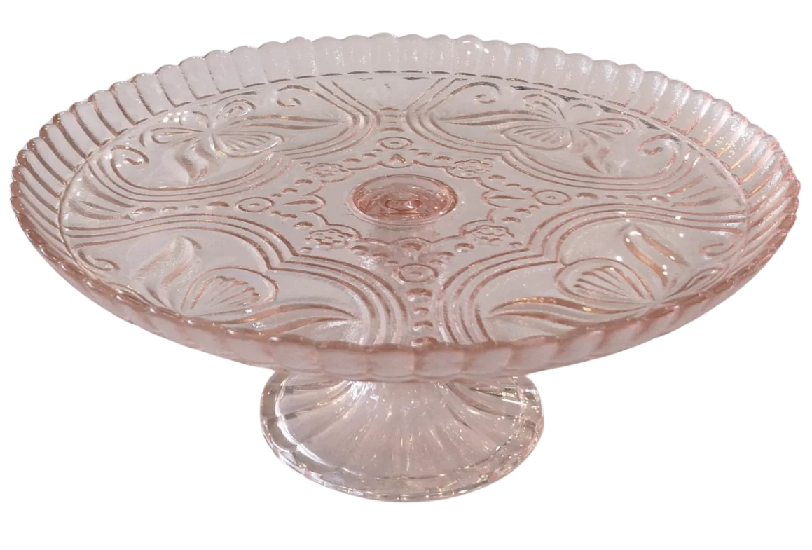 Blush vintage glass cake stand 10"