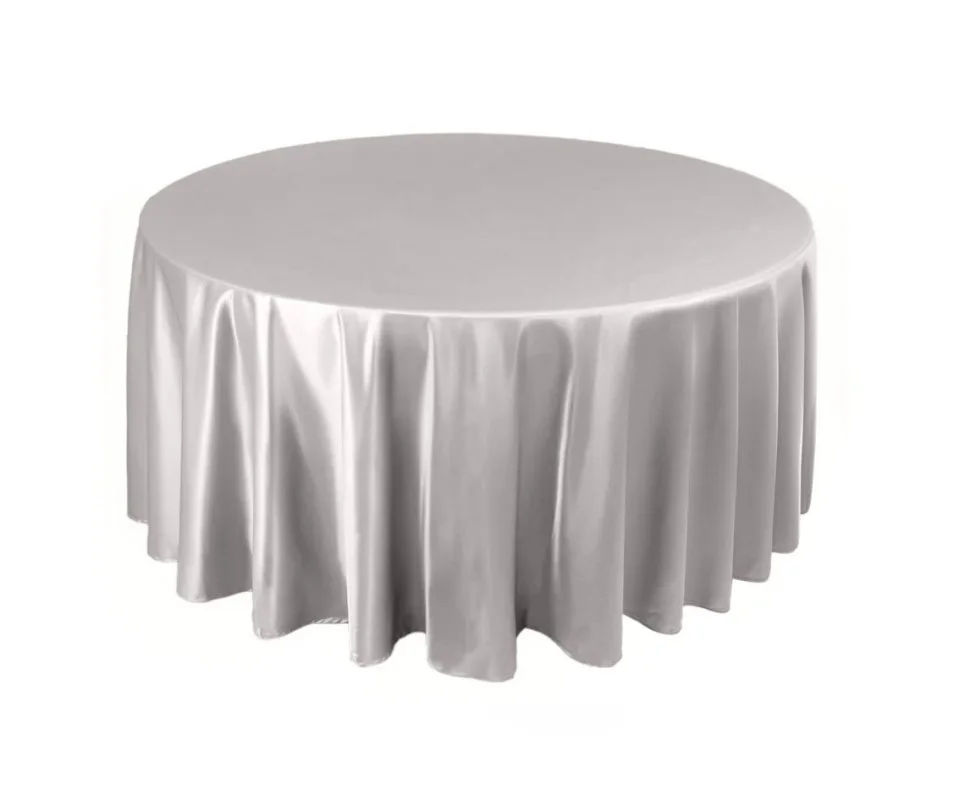 Silver satin 108" round tablecloth