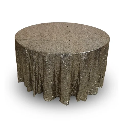 Nappe 120'' ronde noire paillette doré