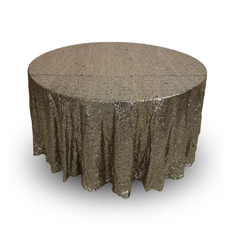 Nappe 120'' ronde noire paillette doré