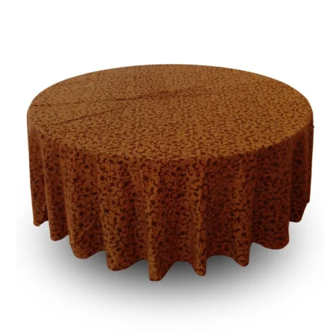 Nappe 108'' ronde brun doré floral