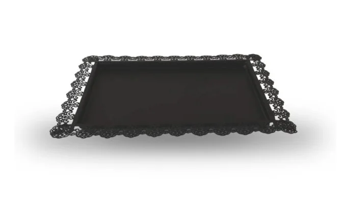 Plateau de service noir dentelle 11''x14''