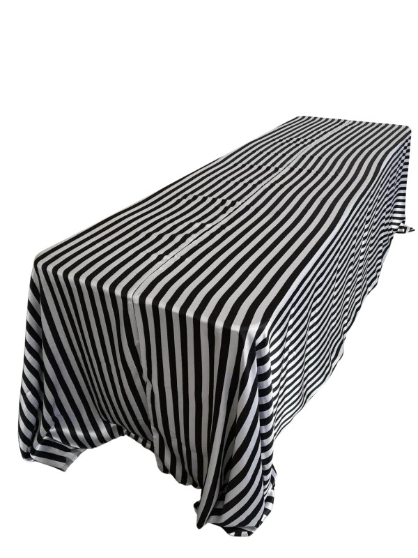Black and white striped satin 90x156 tablecloth