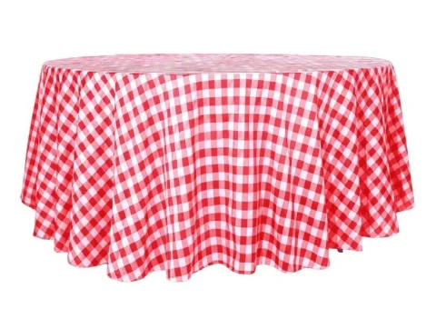 Nappe 120'' ronde carreauté blanc et rouge