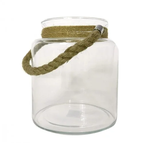 Lanterne en verre avec corde en jute