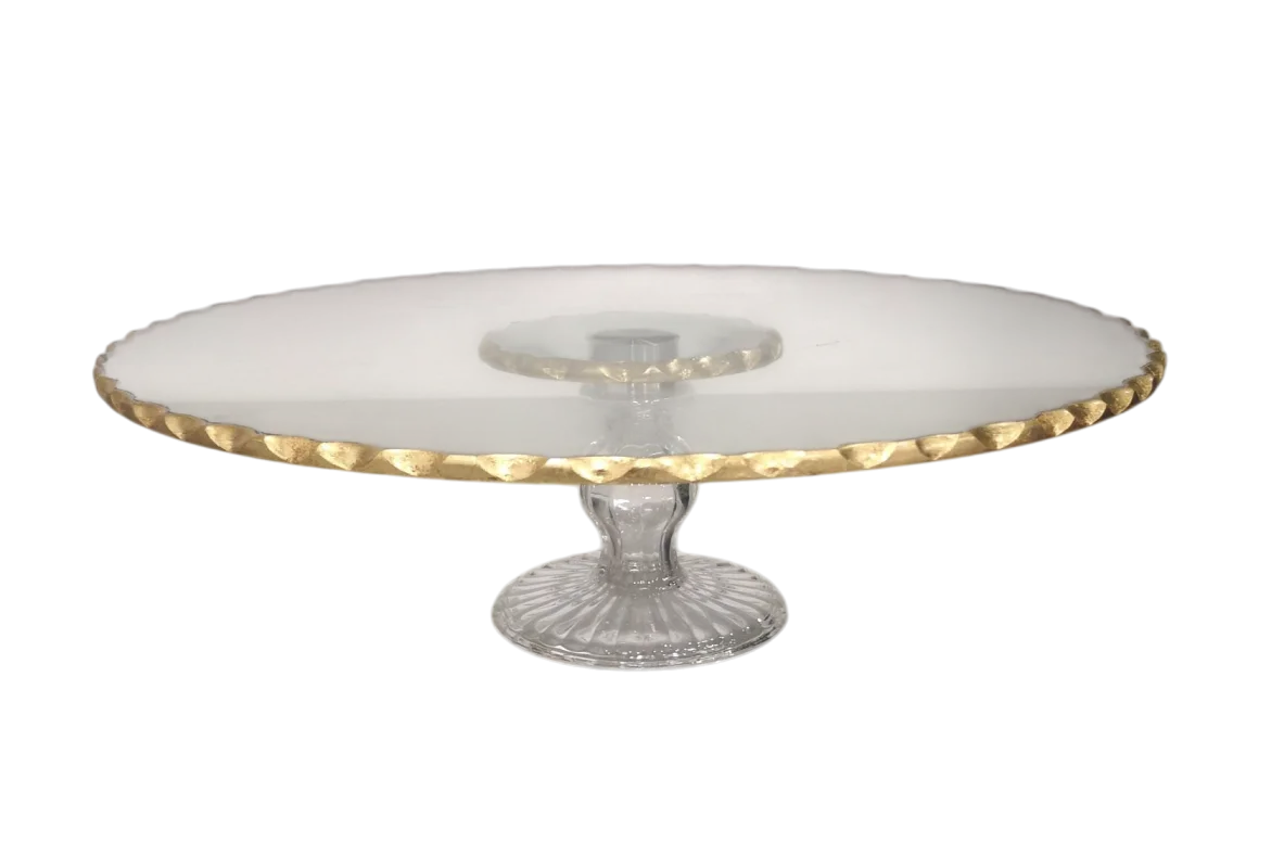 Rotating glass cake stand 13"