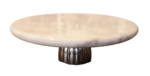 Présentoir à gâteau marbre sur pied argent 10,5''