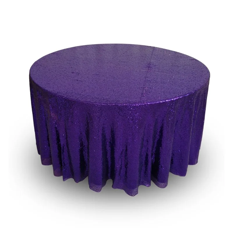 Purple sequin 120" round tablecloth