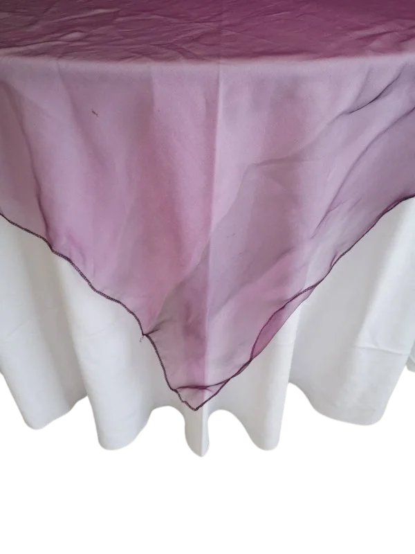 Purple organza 72x72 table overlay