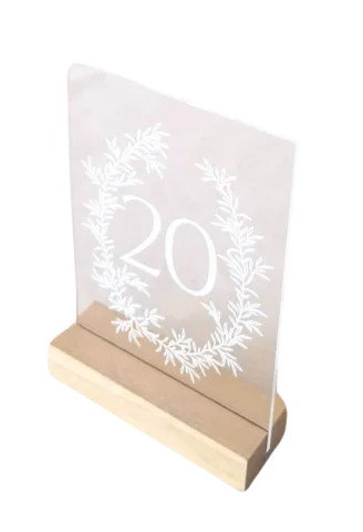 Numéro de table plexi feuillage blanc