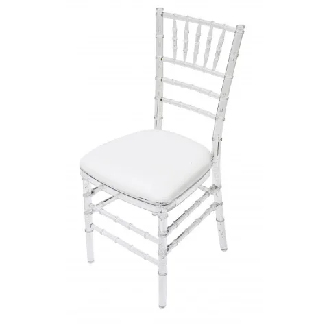 Chaise chiavari cristal transparente avec coussin blanc