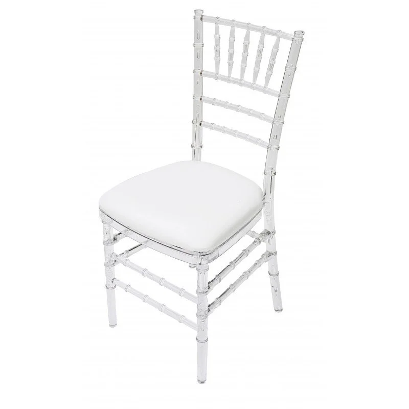 Clear crystal Chiavari chair with white cushion