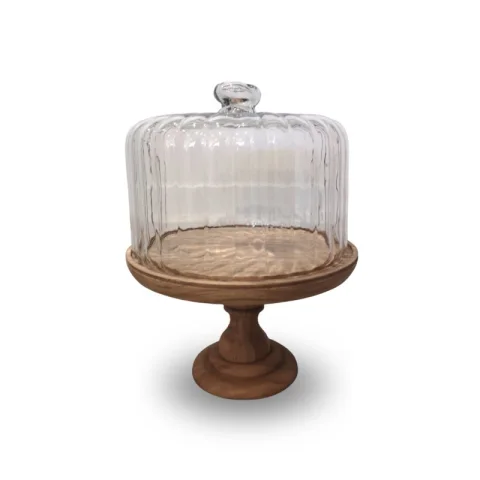 Cloche à gâteau en sur pied en bois 9,5''
