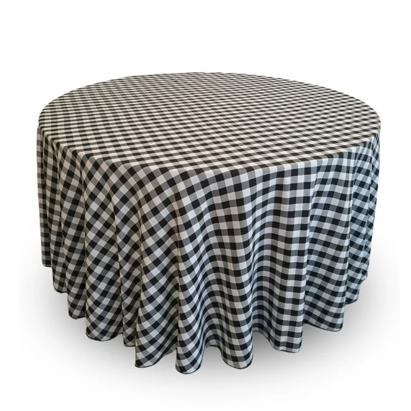 Nappe 120'' ronde carreauté blanche et noire