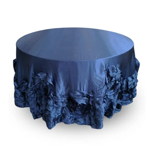 Nappe 132'' ronde satin rosette marine