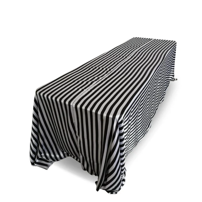 Nappe 90x132 satin rayures blanches et noires