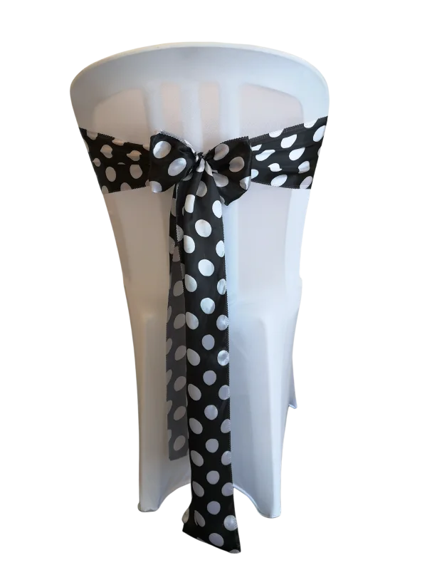 Black polka dot satin chair sash