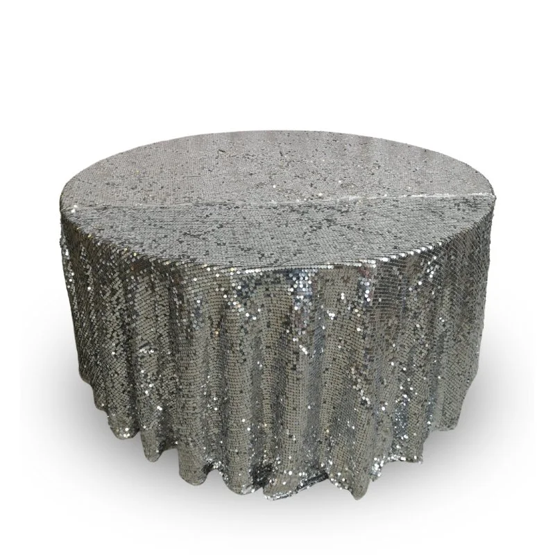Nappe 120'' ronde grosse paillette argent